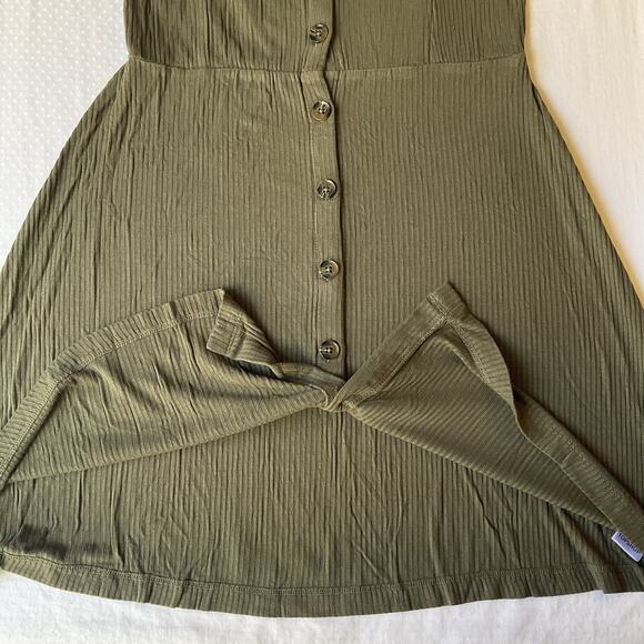 Topshop Women Dress US 4 Olive Green A-Line Button Sleeveless Knee Length - Picture 6 of 7